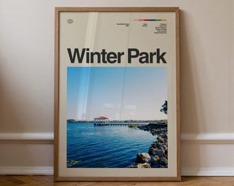 Grafika Winter Park, Sztuka podróżnicza, Minimalistyczna sztuka ścienna, Połowa wieku, Plakat ze zdjęciem