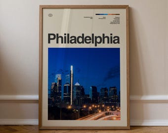 Philadelphia Print No.2, Travel Art, Minimal Wall Art, Mid Century, Real Photo Poster