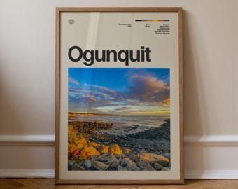 Ogunquit Print, Travel Art, Minimal Wall Art, Mid Century, Real Photo Poster