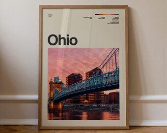 Ohio Print No.2, Travel Art, Minimal Wall Art, Mid Century, Real Photo Poster