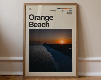 Orange Beach Print, Travel Art, Minimal Wall Art, Mid Century, Real Photo Poster