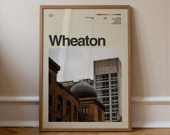Grafika Wheaton, sztuka podróżnicza, minimalistyczna sztuka ścienna, połowa wieku, plakat ze zdjęciem z prawdziwego zdarzenia