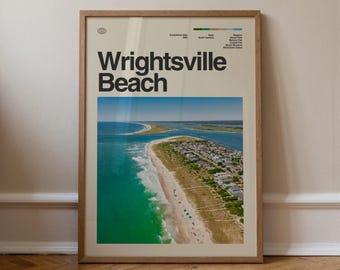 Wrightsville Beach Print No.2, Sztuka podróżnicza, Minimalistyczna sztuka ścienna, Połowa XX wieku, Plakat ze zdjęciem