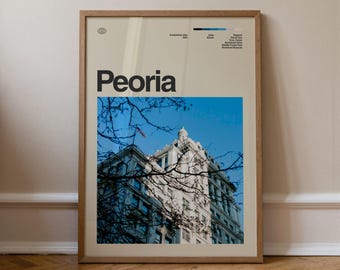 Peoria Print, Travel Art, Minimal Wall Art, Mid Century, Real Photo Poster