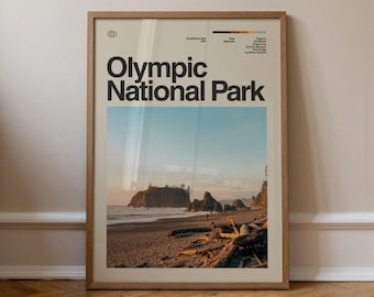 Olympic National Park Print No.2, Travel Art, Minimal Wall Art, Mid Century, Real Photo Poster