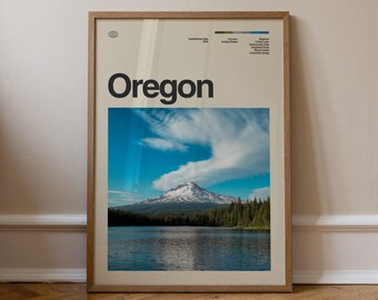 Oregon Print No.2, Travel Art, Minimal Wall Art, Mid Century, Real Photo Poster