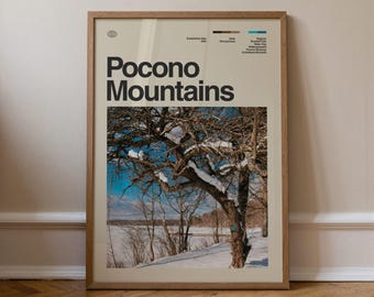 Pocono Mountains Print, Travel Art, Minimal Wall Art, Mid Century, Real Photo Poster
