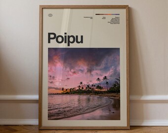 Poipu Print No.1, Travel Art, Minimal Wall Art, Mid Century, Real Photo Poster