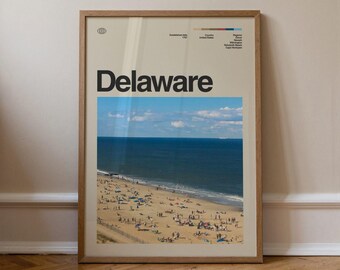 Delaware Print, Travel Art, Minimal Wall Art, Mid Century, Real Photo Poster