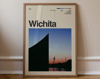 Grafika Wichita nr 1, Sztuka podróżnicza, Minimalistyczna sztuka ścienna, Połowa XX wieku, Plakat ze zdjęciem