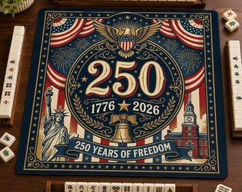 America 250 Floral Mahjong Mat, Patriotic Vintage Game Night Table Cover