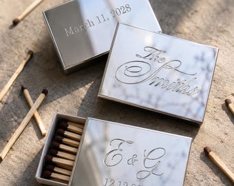 Cajas de cerillas personalizadas con detalle de espejo de plexiglás / Recuerdos de boda personalizados / Regalos elegantes para invitados / Cajas de cerillas de lujo para invitados