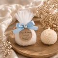 50 Elegant Rose Sphere Baby Shower Favor – Custom Name & Date Candle in Tulle