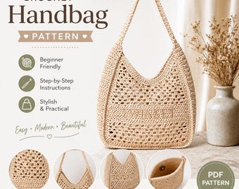 Modello PDF per borsa all'uncinetto / Borsa a rete adatta ai principianti / Tutorial per borsa a tracolla estiva / Modello fai da te per borsa tote all'uncinetto
