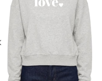 Love Graphic French Terry Sweatshirt, Off Shoulder Neckline, Light Weight Top