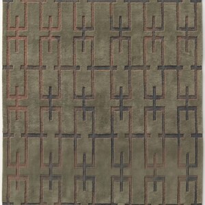 Alfombra de lana tejida a mano - Diseño geométrico verde oliva - Alfombra moderna con patrón de cuadrícula entrelazada - Decoración moderna de mediados de siglo para el hogar, la oficina y el estudio.