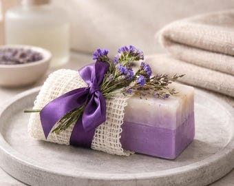 Sapone artigianale con sacchetto di spugna vegetale