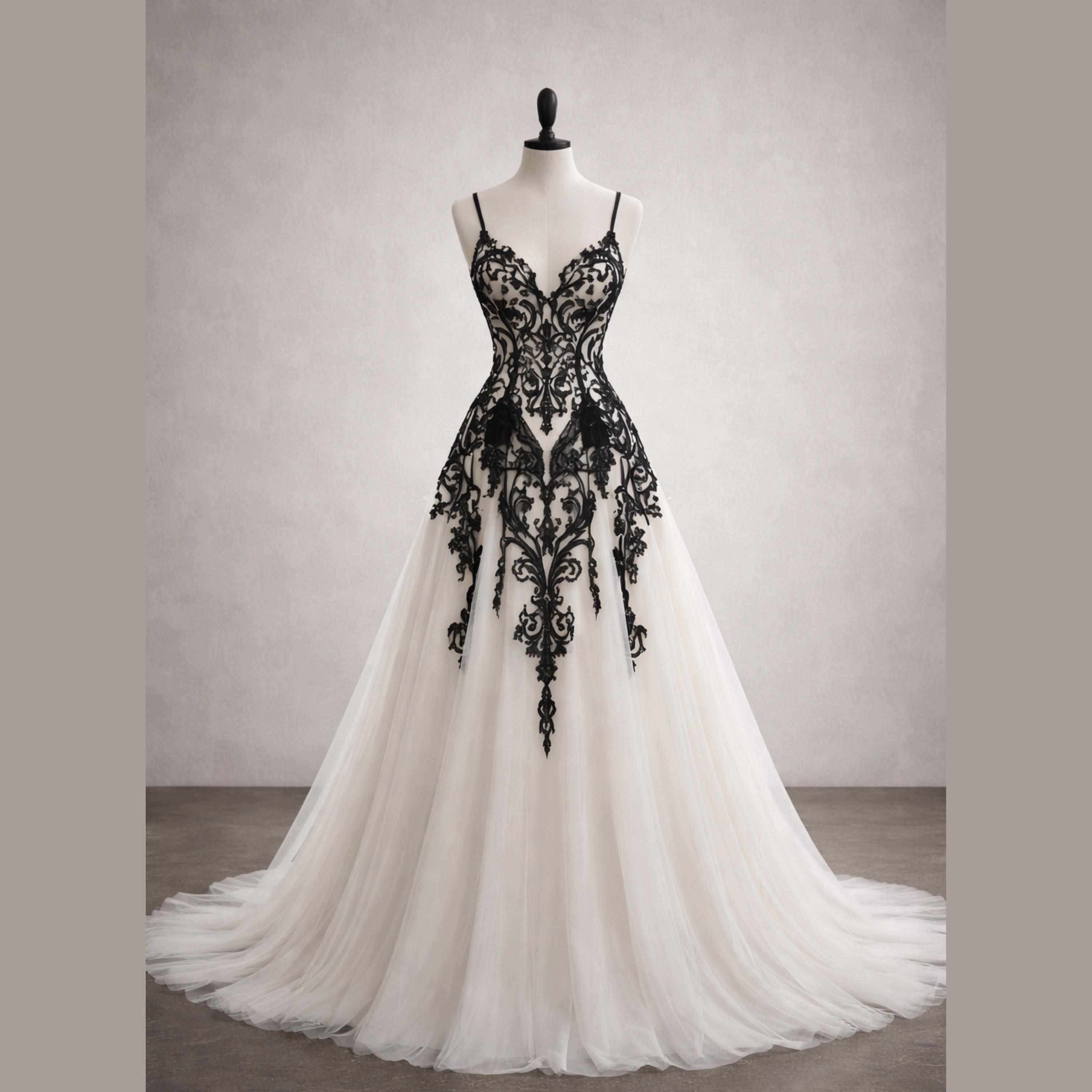 chinese dress ladies Gothic Black Lace V-neck Corset Wedding Dress With Long Sleeves