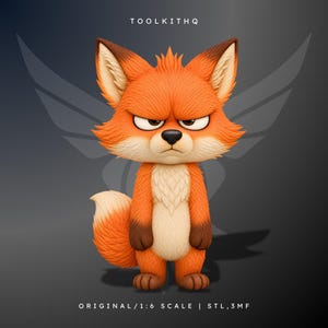 Grumpy Fox-figur – 3D-utskrift STL-fil, tecknad djurskulptur (digital nedladdning)
