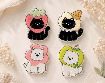 Kawaii Black Cat Phone Grip, Cute Dog Magnetic Grips  Collection, Aesthetic Phone Stand Holder, Phone Accessory Gift