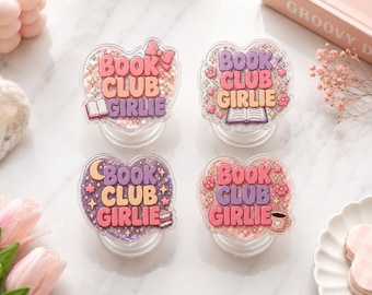 Book Club Girlie Hologram Phone Grip,  Pink Hologram Reader Accessory Phone Stand, Book Lover Gift, Book Page Holder, Bookish Gifts
