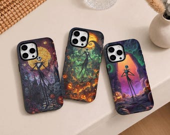 The Nightmare Before Christmas Art Phone Case, Jack and Sally Spooky Romance, For iPhone 17 1615 14 13 12 and Samsung S26 25 24 23 22