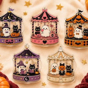 Halloween Cat Carousel Phone Grip, Magnetic Phone Stand, Cute Ghost Pumpkin Black Cat Phone Grip, Kawaii Fall Phone Accessory