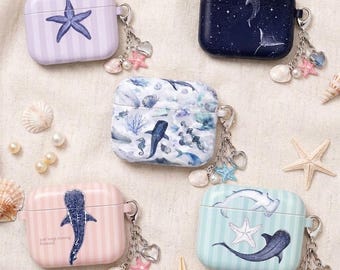 Ocean Life Whale Shark Airpod Case (No Keychain), Summer Vibes Shockproof Durable AirPods Pro Case AirPod Pro 1 2 3 Cover, Airpod Pouch