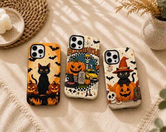 Halloween Black Cat Pumpkin  Phone Case, Spooky Horror, Pastel Hot Ghoul Fall Ghost For iPhone 17 1615 14 13 12 and Samsung S26 25 24 23 22