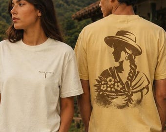 Latin Streetwear T-Shirt | Colombian Heritage Graphic Tee | Mujer Paisa Back Print Shirt | Vintage Heavyweight Tee | Herencia Collection