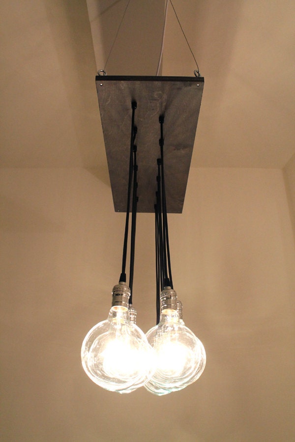 Urban Chic Chandelier With Exposed Bulbs Kitchen Lighting Etsy