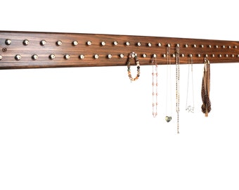 Necklace Jewelry Organizer - Wood Necklace Holder | 47 Jewelry Hooks | Jewelry Storage | Necklace Rack | Wall Necklace Holder | Walnut Wood