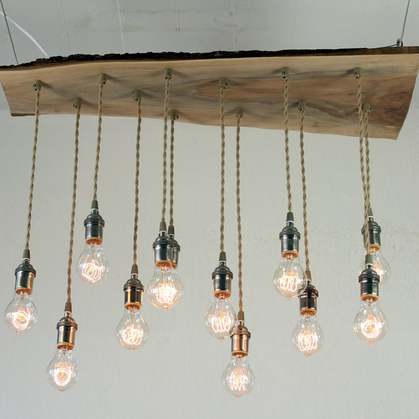 Salvaged Live Edge Wood Chandelier with Victorian Edison bulbs