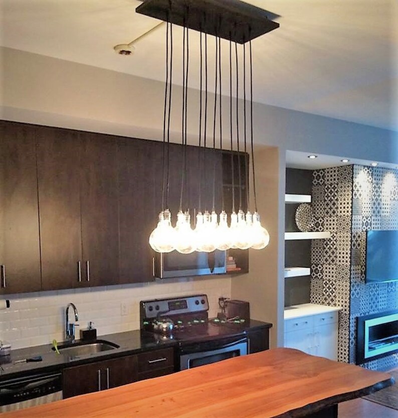 Modern Kitchen Island Chandelier Exposed Bulb Lighting Image 0