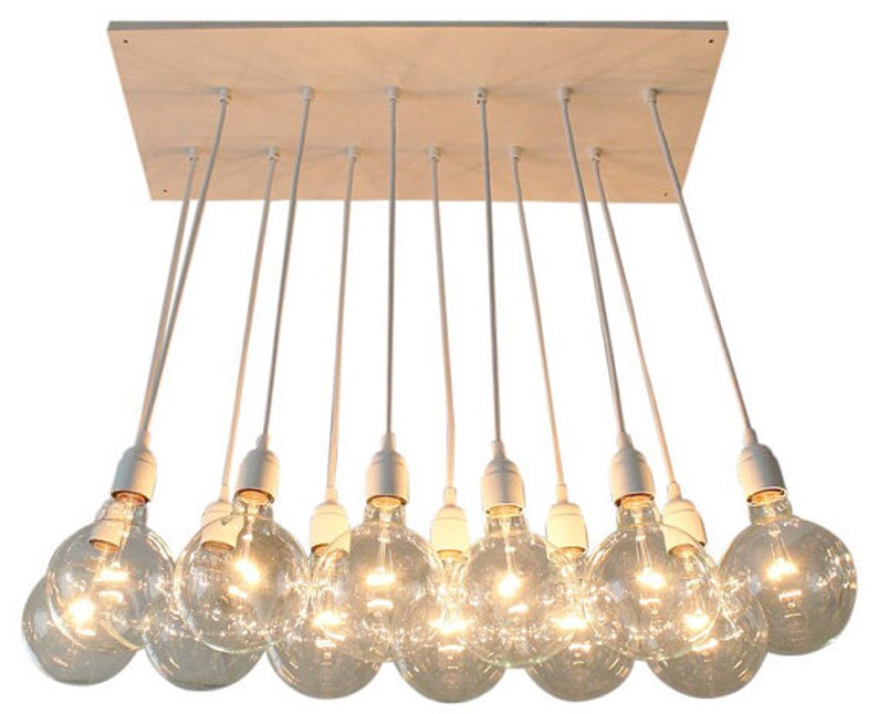 Urban Chic Chandelier With Exposed Bulbs Kitchen Lighting Etsy