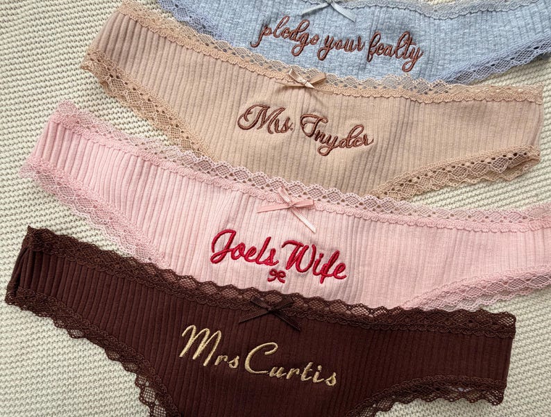 Personalized Cotton Thong – Custom Embroidered Name, Bridal Lingerie, Wedding Gift image 6