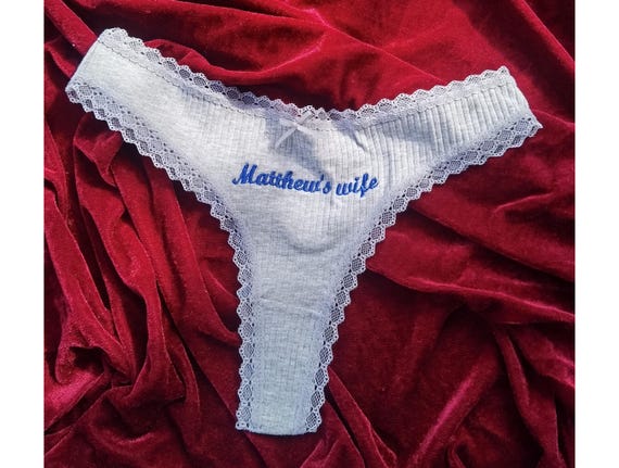 Personalized Cotton Thong – Custom Embroidered Name, Bridal Lingerie, Wedding Gift