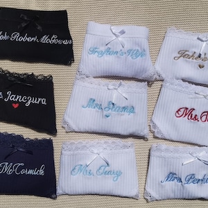 Personalized Cotton Thong – Custom Embroidered Name, Bridal Lingerie, Wedding Gift image 13