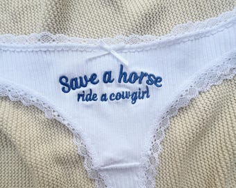 Custom Embroidered Name Underwear, Personalized Cotton Lace Thong, Bridal Lingerie, Honeymoon Gift, Wedding Gift for Her