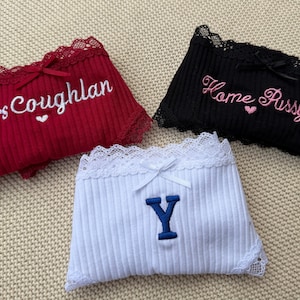 Personalized Cotton Thong – Custom Embroidered Name, Bridal Lingerie, Wedding Gift image 4