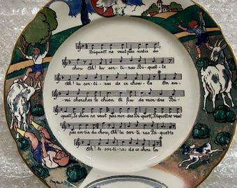 Placa antigua francesa Sarreguemines "Chansons et Rondes de France"