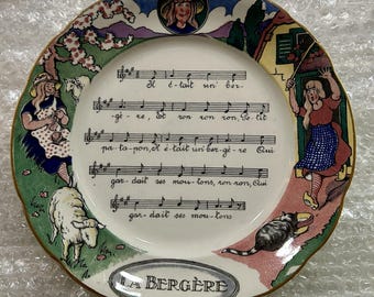 Placa antigua francesa Sarreguemines "Chansons et Rondes de France"