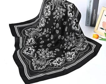 Paisley Print Bandana Scarf for Women – Black Square Hair Wrap & Headwear