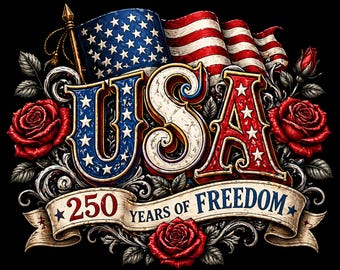 Camiseta con la bandera de EE. UU. y rosas: 250 años de libertad / Camiseta patriótica del Día de la Independencia