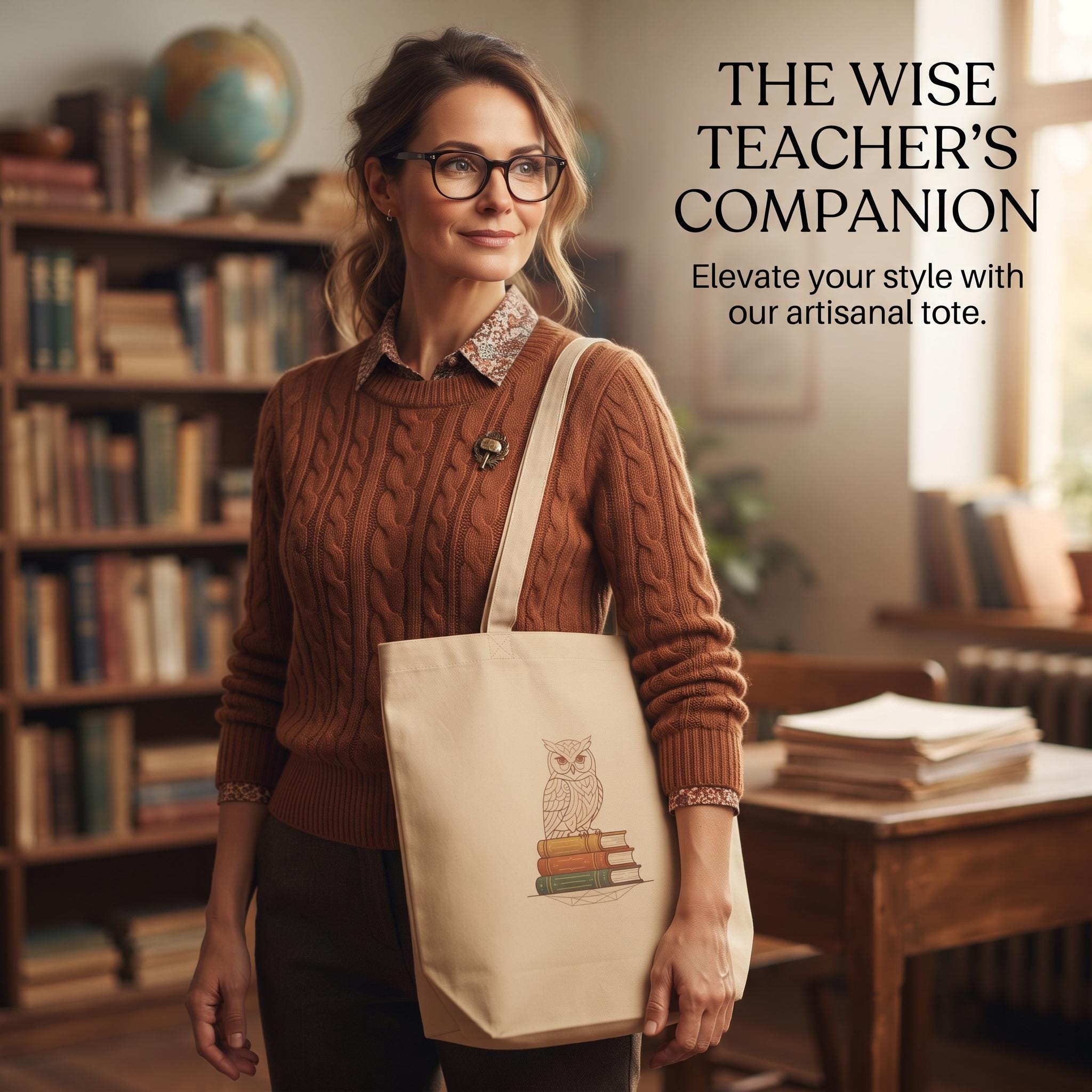 EcoWise Owl Eco Tote Bag &mdash; Borsa Gufo, Book Lover Canvas Tote, Wisdom Gift, Organic Cotton Tot