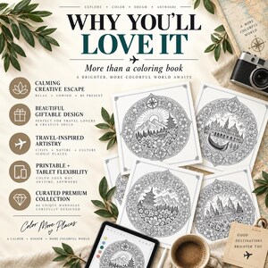 Travel Mandala Coloring Book for Adults | 64 Printable Travel Coloring Pages | PDF + PNG | Digital & Tablet Coloring image 8