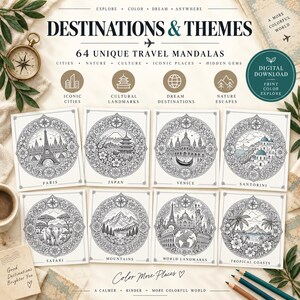 Travel Mandala Coloring Book for Adults | 64 Printable Travel Coloring Pages | PDF + PNG | Digital & Tablet Coloring image 5