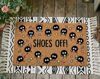 Paillasson lutin de suie, tapis de bienvenue Shoes Off, décoration d'intérieur inspirée du Studio Ghibli