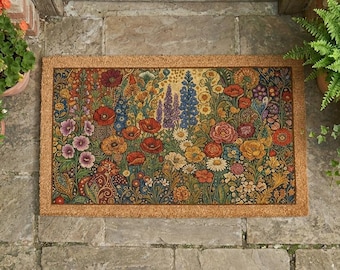 Felpudo de jardín de flores inspirado en Gustav Klimt – Felpudo de entrada de fibra de coco de estilo Art Nouveau