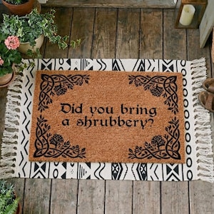Did You Bring Shrubbery? Doormat, Celtic Vine Border, Gothic Quote Entryway Decor